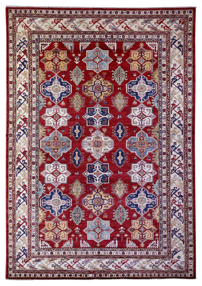 Barn Red Hand Knotted Afghan Super Kazak Soft Shiny Wool Rug 6'11"x9'11"