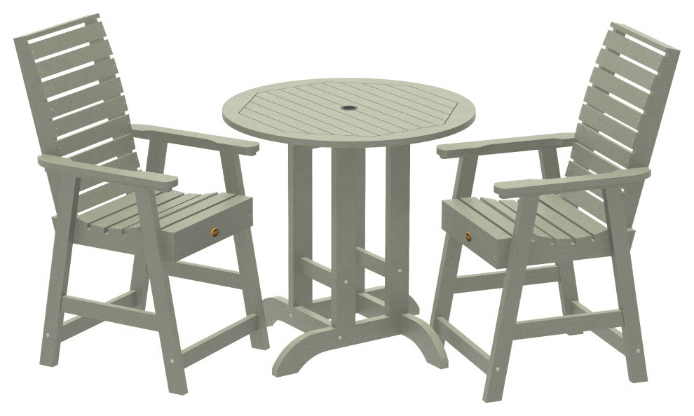 Glennville 3-Piece Round Counter Dining Set, Weathered Acorn, Eucalyptus