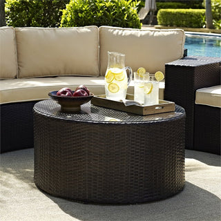 Catalina Outdoor Wicker Round Coffee Table, Brown