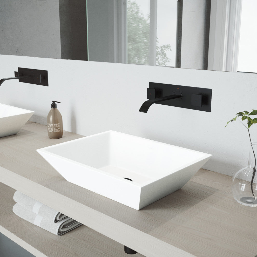 Vinca 18"L x 14"W MatteStone Vessel Sink and Titus Wall Mount Faucet Set