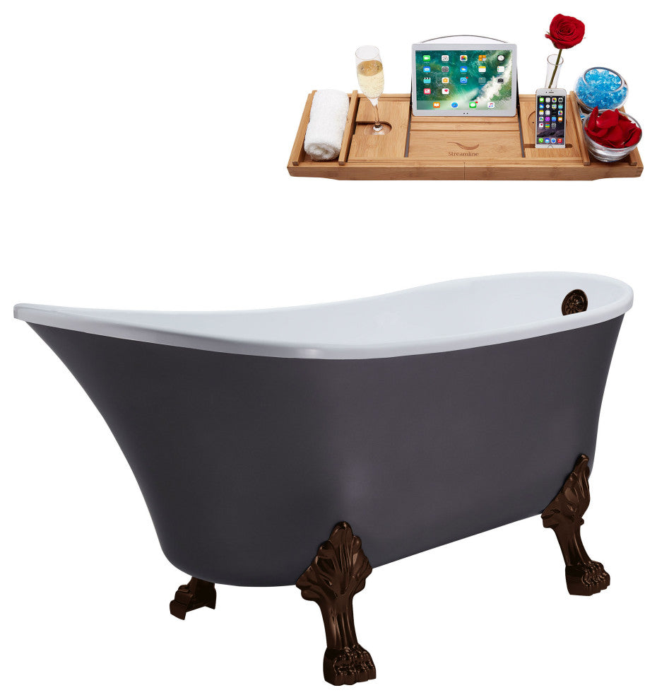 55" Streamline N355ORB-ORB Clawfoot Tub and Tray With External Drain
