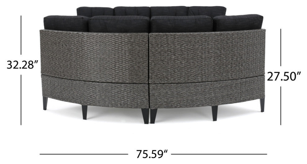 GDF Studio 5-Piece Currituck Outdoor Black Wicker Sofa, Dark Gray Set
