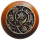 Grapevines Wood Knob, Antique Brass, Cherry Wood Finish, Antique Brass