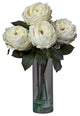 Fancy Rose With Cylinder Vase Silk Flower Arrangement, White