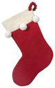 Hand Felted Wool Christmas Stocking, Pom Poms on Red