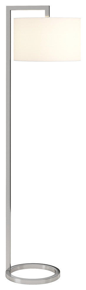 64" Nickel Traditional Shaped Floor Lamp With White Frosted Glass Drum Shade