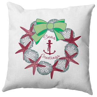 Seas and Greetings Wreath Accent Pillow, Maroon, 20"x20"