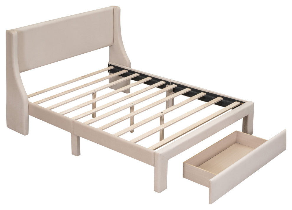 Gewnee Full Size Storage Bed Velvet Upholstered Platform Bed