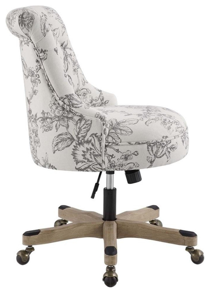 Riverbay Furniture Rolling Fabric & Wood Swivel Office Chair in Gray/Natural