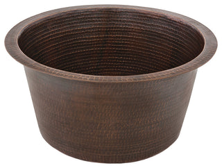 17" Large Round Hammered Copper Bar/Prep Sink, Drain & Accessories