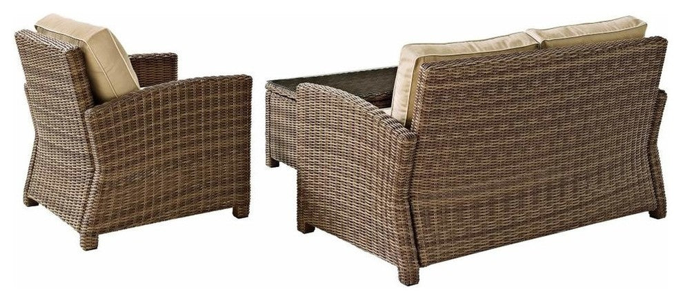 Bradenton 3-Piece Outdoor Wicker Seating Set With Cushions, Sand