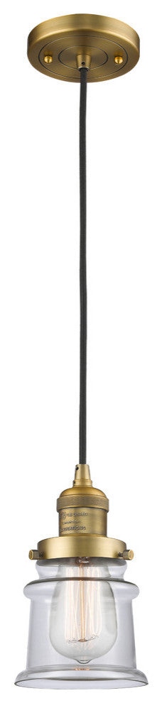 Small Canton 1-Light Mini Pendant, Brushed Brass, Clear