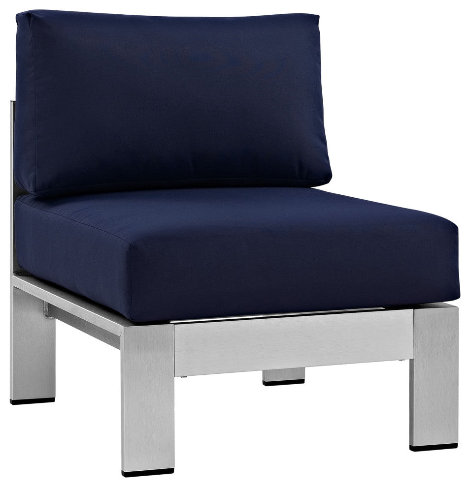 Modway Shore 6 Piece Outdoor Patio Aluminum Sectional Sofa Set, Silver Navy