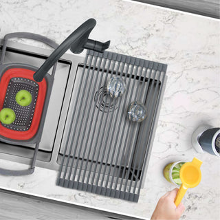 Stylish 20" Over The Sink Roll-Up Dish Drying Rack, Dark Gray