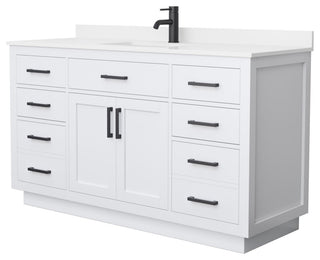 Beckett TK 60" White Single Vanity, White Quartz Top, 1-Hole, Black Trim