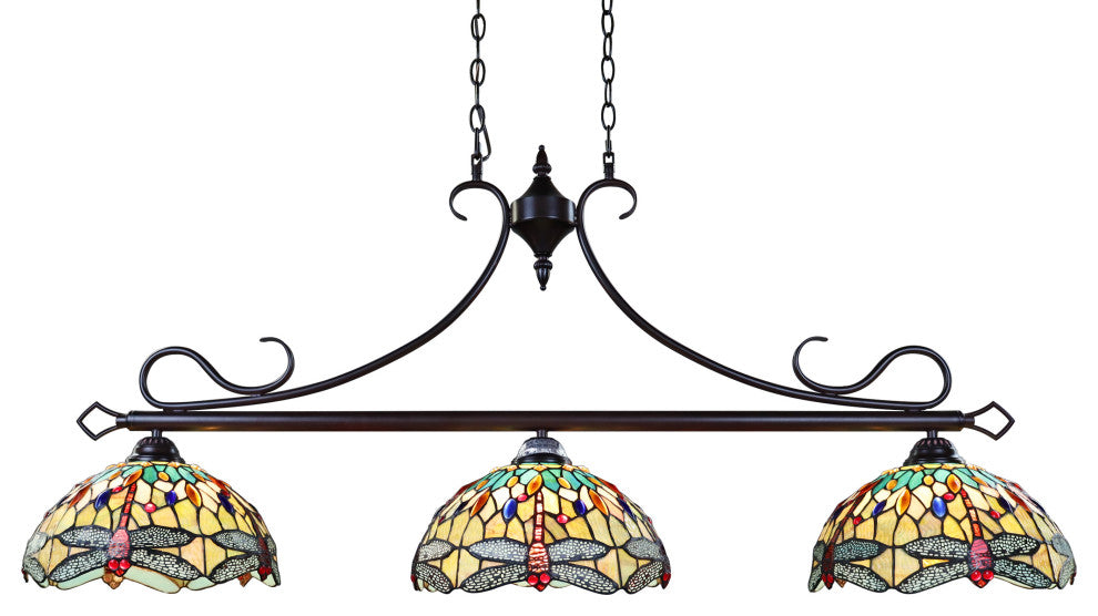 Empress Dragonfly Tiffany-Style Dark Bronze 3 Light Island Pendant 48" Wide