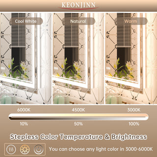Bathroom Wall Mirror, Frontlit/Backlit, Dimmable, 55"x36"