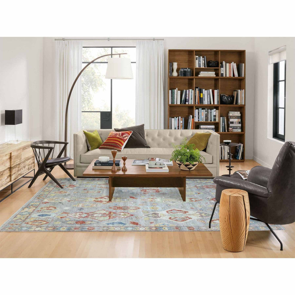 Hand Knotted Gray Afghan Angora Oushak Soft Wool Oriental Rug, 6'0" x 8'8"