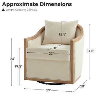 Solid Wood Swivel Chair Set of 2 With Solid Wood Edging, Ivory