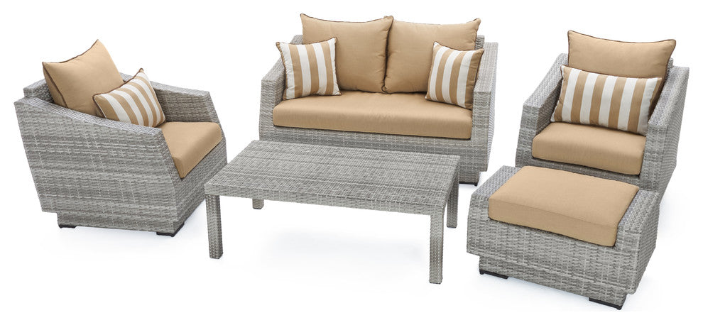 Cannes 5 Piece Sunbrella Outdoor Patio Love and Club Seating Set, Maxim Beige