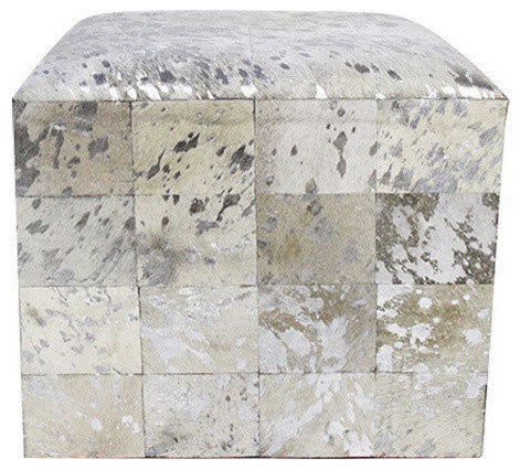 Forest Collection Cowhide Silver Ottoman