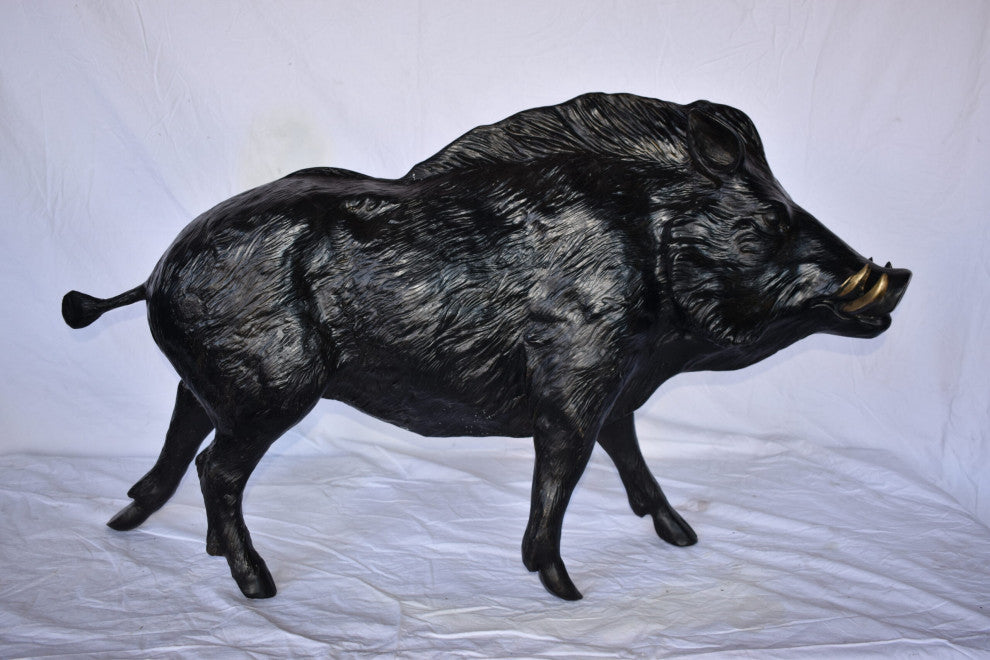 Lifesize Boar Made of Bronze, Statue Size: 12"L x 50"W x 30"H.