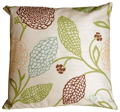 Pillow Decor - Country Floral Green and Brown 22 x 22 Throw Pillow