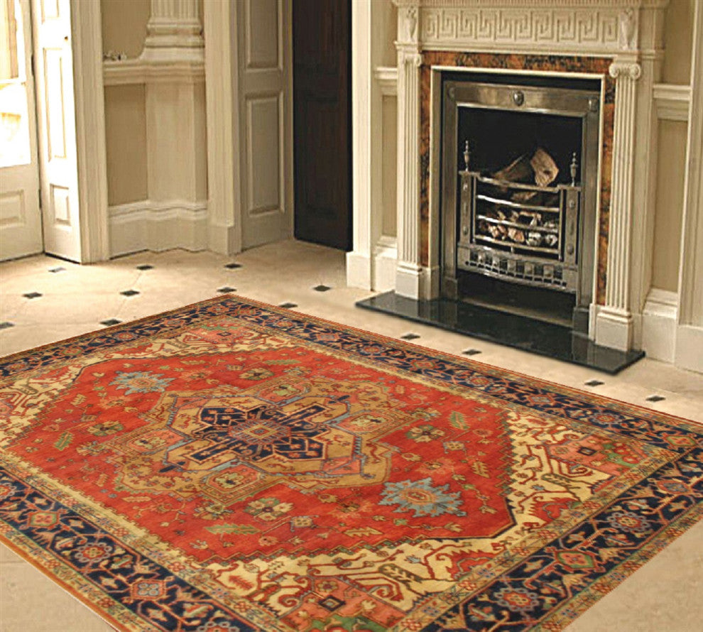 Pasargad Home Serapi Collection Hand-Knotted Rust Wool Area Rug, 11'9"x15'1"