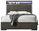 Benzara BM230684 Wooden Eastern King Bed With LED Storage Shelf, Gray