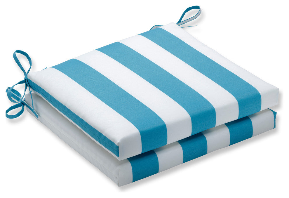 Cabana Stripe Turquoise Oversized Seat Cushion Set, Set of 2