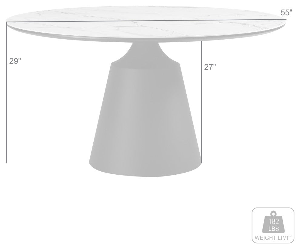 Knox Round Dining Table With Stone Top and Black Metal Base