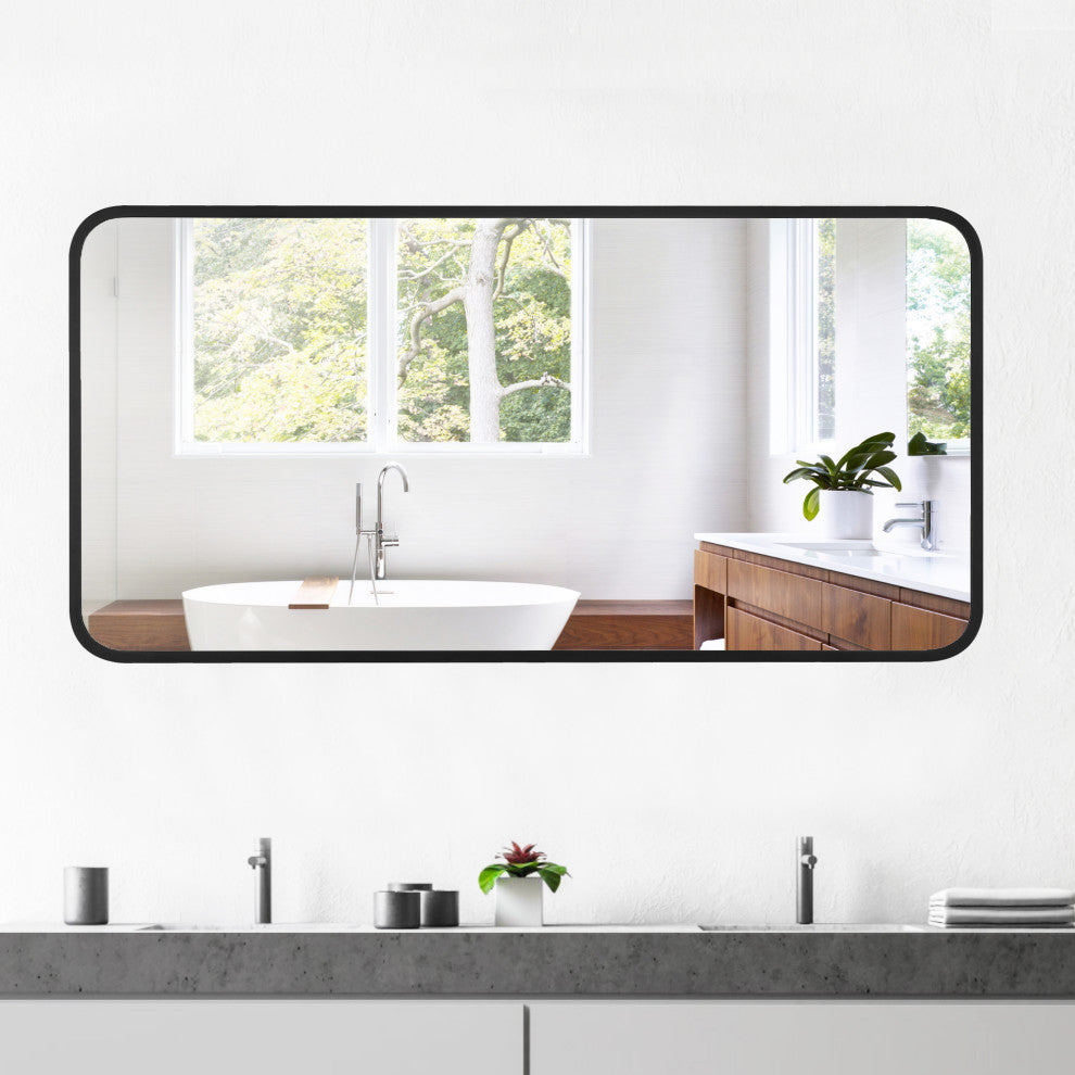 Rounded Rectangular Metal Framed Bathroom Vanity Mirror, 20"x40"