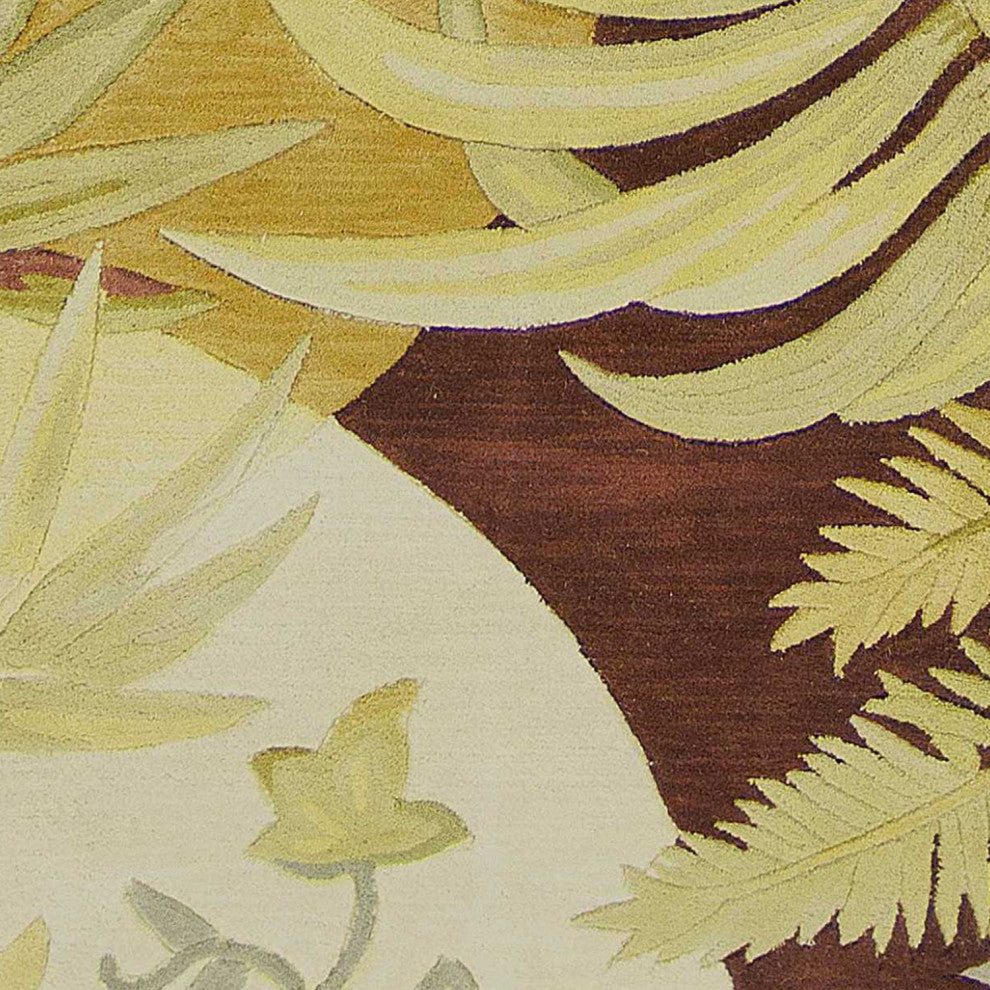 HomeRoots 10' Coral Ivory Hand Tufted Tropical Plants Indoor Runner Rug