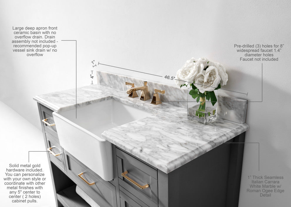 Hayley Bathroom Vanity Set, Sea Cloud Gray, 48"