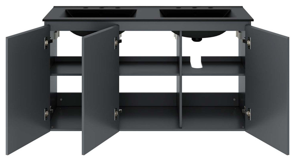 Bryn 48" Wall-Mount Double Sink Bathroom Vanity, Gray Black