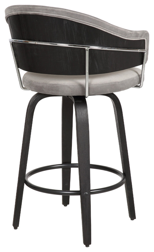 26" Light Gray Faux Leather Bar Stool With Black Brushed Frame
