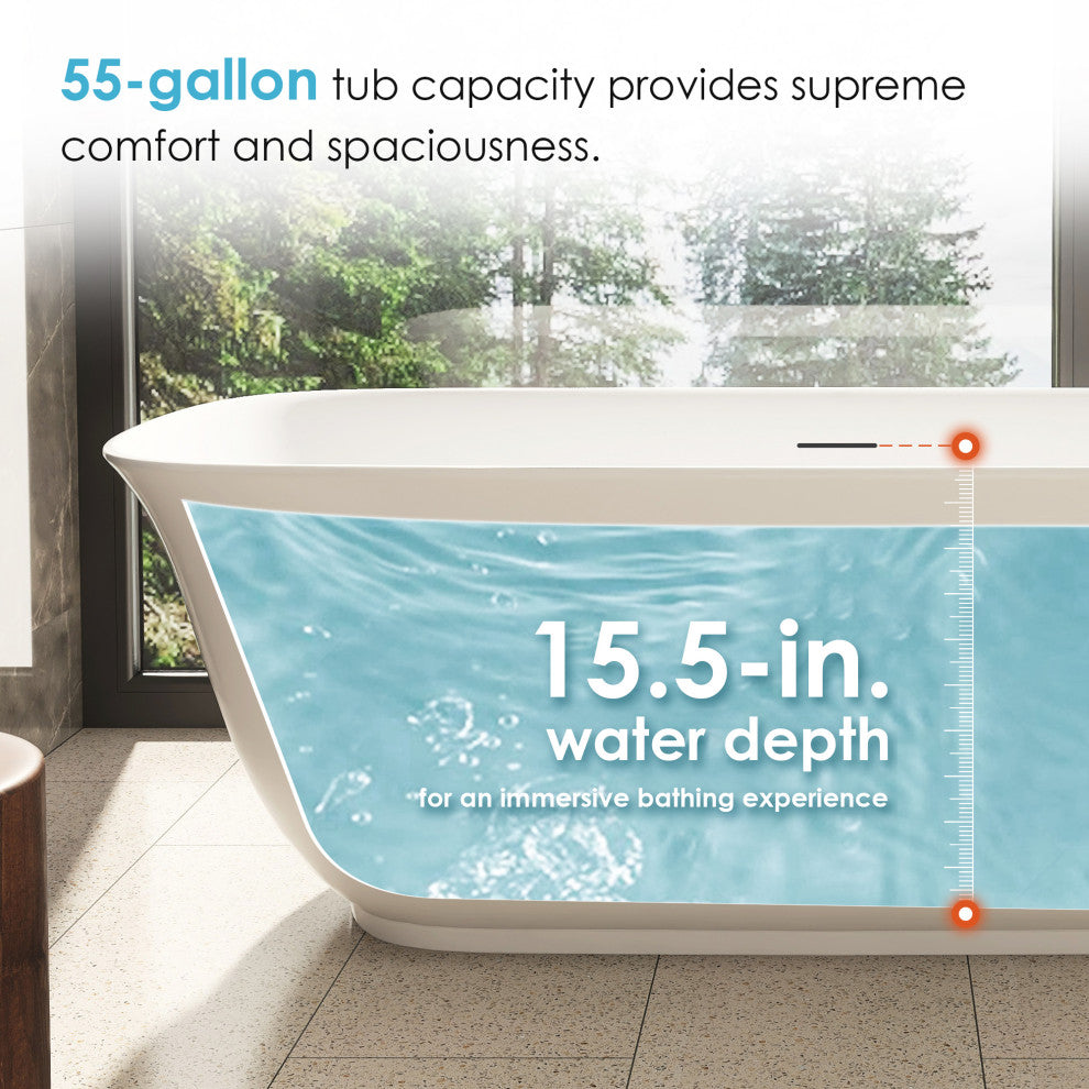 Sarnia Flat Bottom Freestanding Acrylic Soaking Bathtub, 59"
