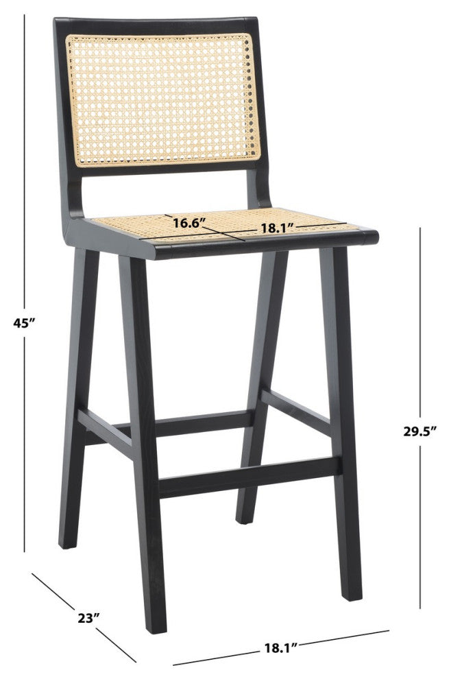 Safavieh Couture Hattie French Cane Barstool, Black/Natural