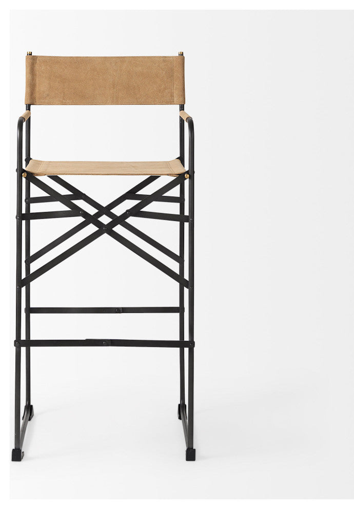 Direttore Light Brown Genuine Leather Seat with Black Metal Frame Bar Stool