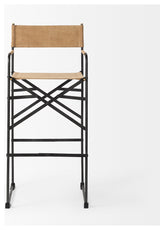 Direttore Light Brown Genuine Leather Seat with Black Metal Frame Bar Stool