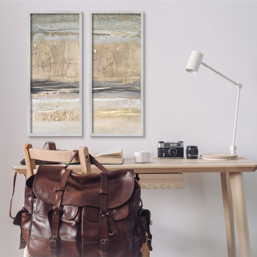 Abstract Earth Soil Textured Brown Grey Collage, 2pc, each 13 x 30