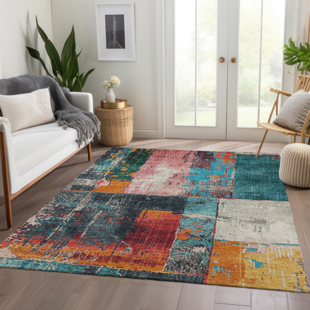 Machine Washable Indoor/Outdoor Chantille ACN1866 Teal 3' x 5' Rug