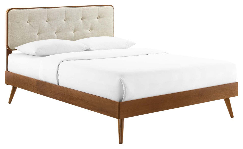 Bridgette Queen Wood Platform Bed With Splayed Legs Walnut Beige