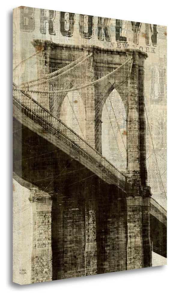 "Vintage Ny Brooklyn Bridge" By Michael Mullan, Giclee on Gallery Wrap Canvas