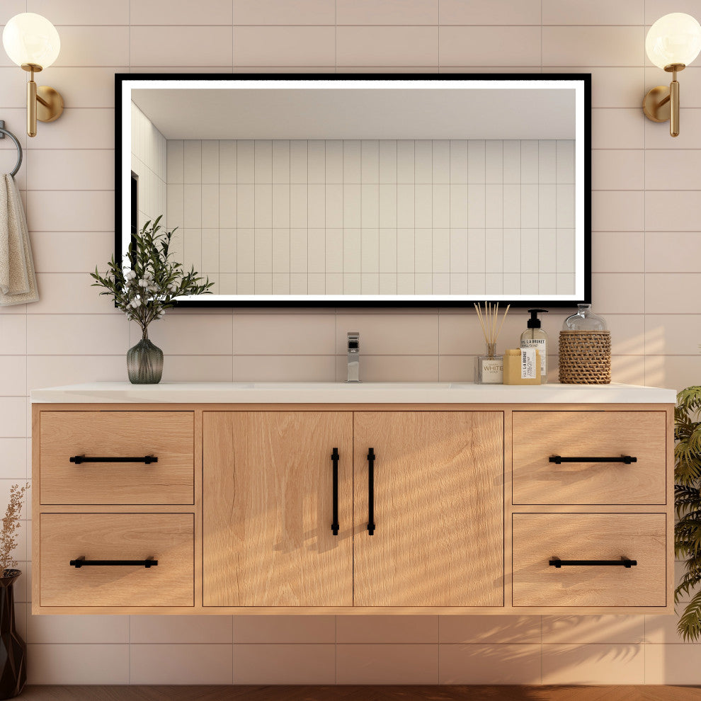 Victoria 60" Solid Wood Bath Vanity, Single Sink, Red Oak