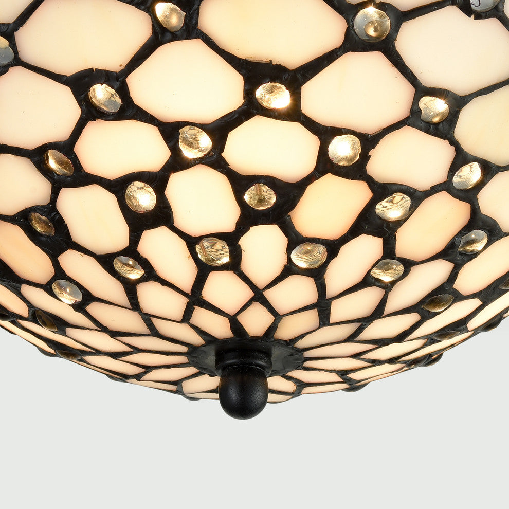 Tiffany Style Art Stained Glass Semi Flush Ceiling Lights, Dome