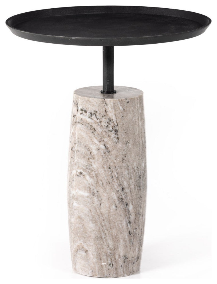 Cronos End Table-River Grey Marble Solid