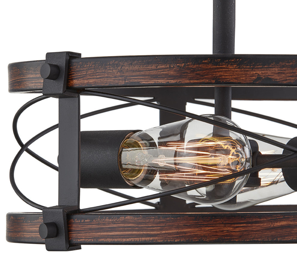 15" W 2-Light Black Vintage Rustic Semi-Flush Mount Ceiling Light