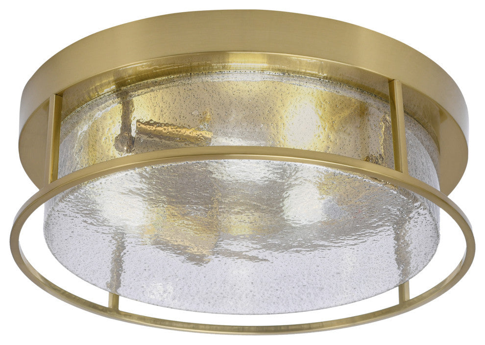 16" 3-Light Flush Mount Light, New Age Brass, Smoke Bubble Glass