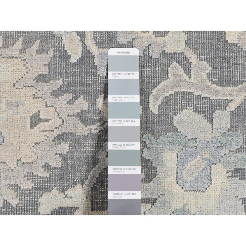 Battleship Gray Hand Knotted Oushak Influence Pure Silk and Wool Rug 6'1"x8'9"